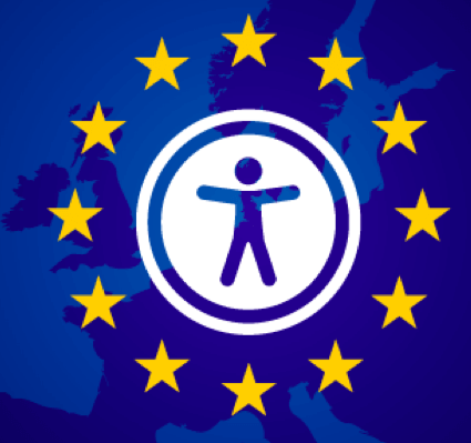 Europäische Flagge mit Symbol für Barrierefreiheit